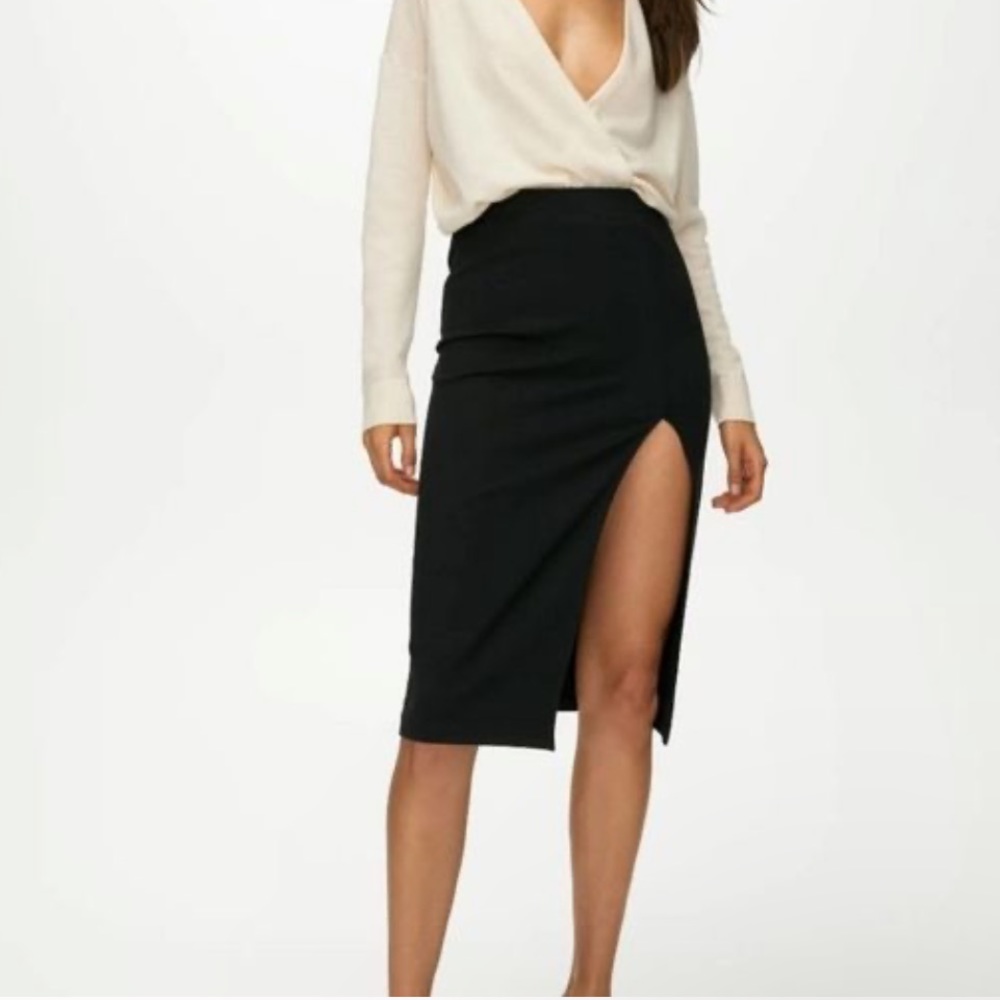 Aritzia Black Midi Pencil Skirt with Front Slit